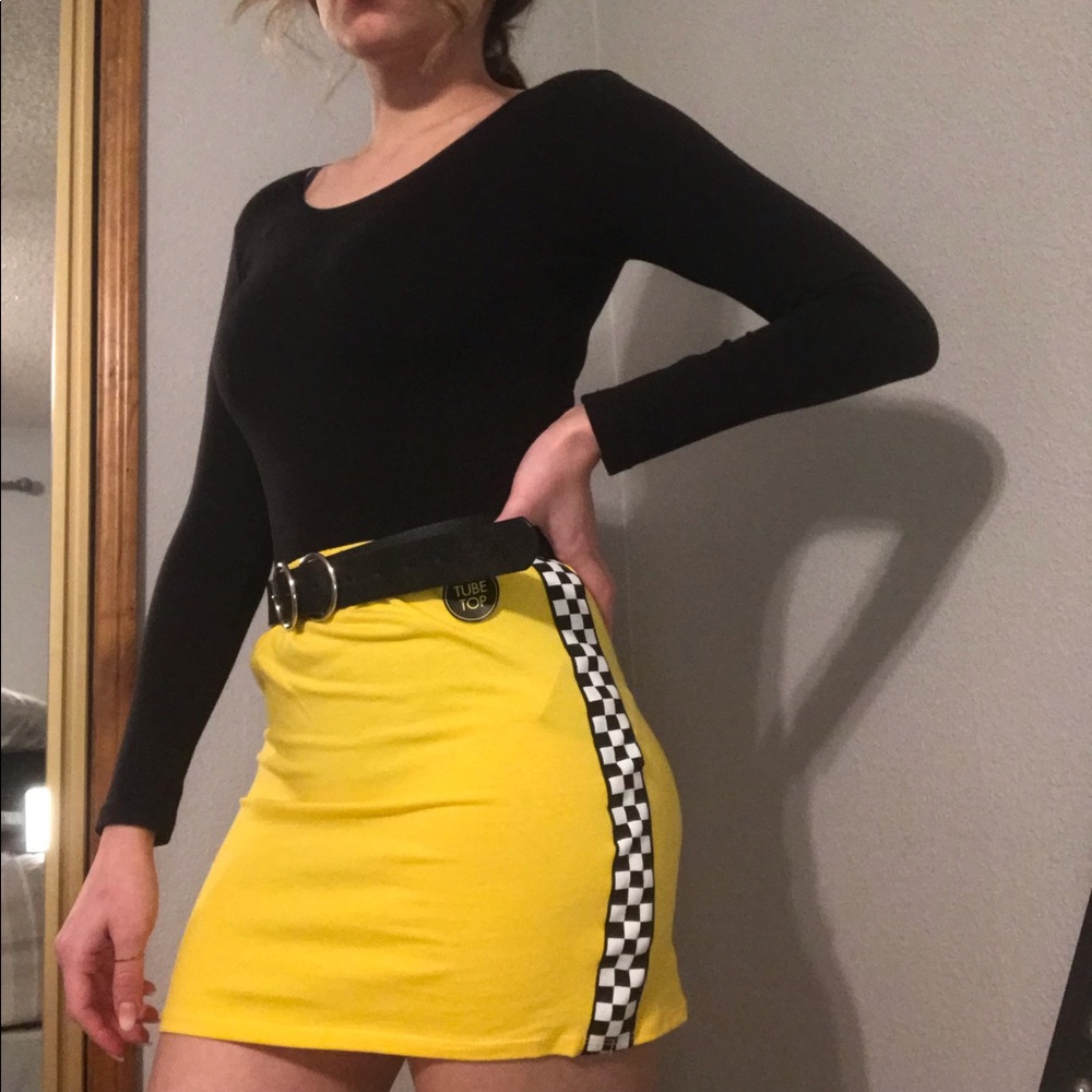 Yellow Checkered Tube Top/Skirt - Picture 1 of 7